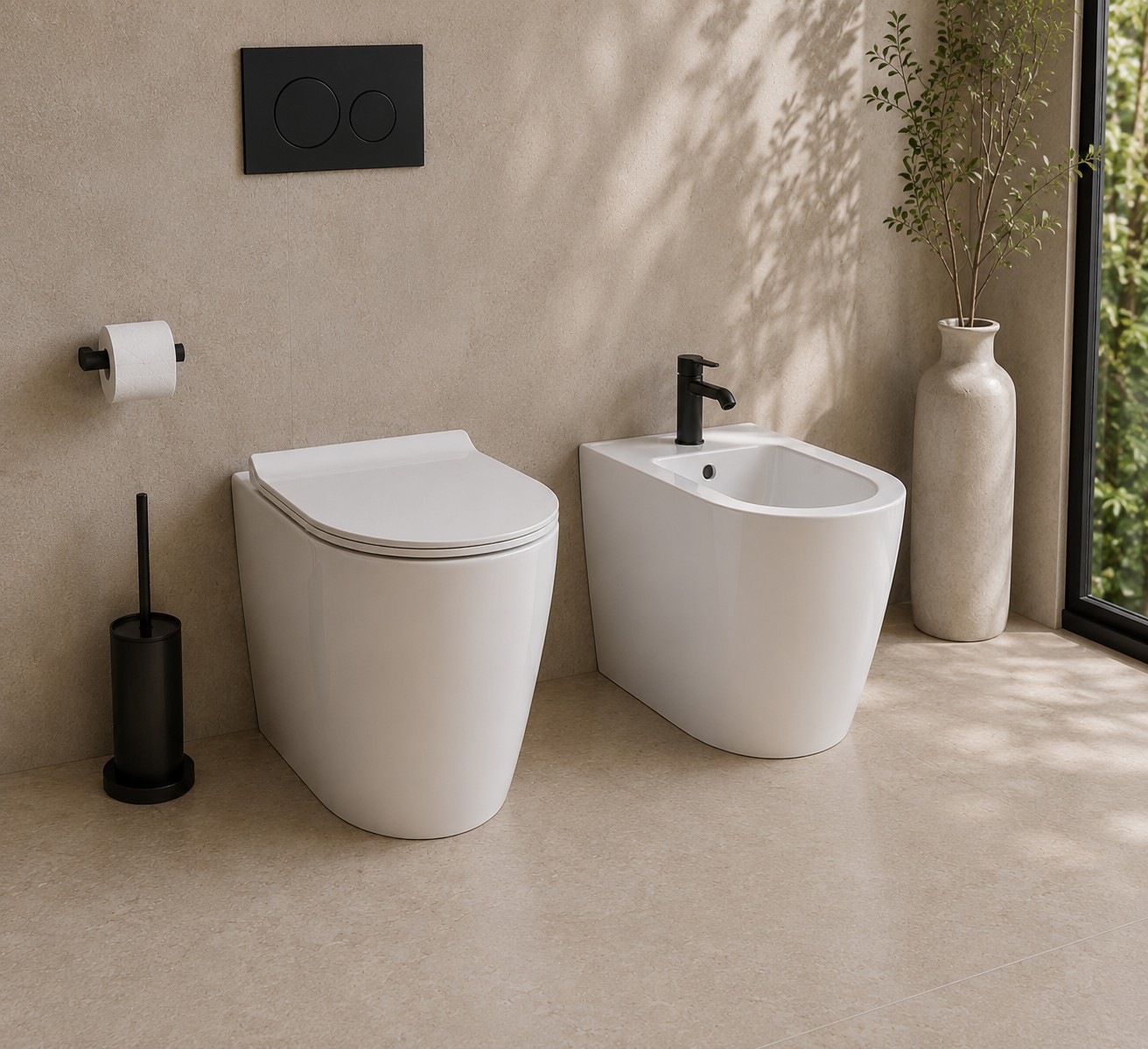 WC e bidet della serie OVO in un ambiente bagno